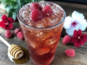 fresh raspberry hibiscus iced tea - featured image