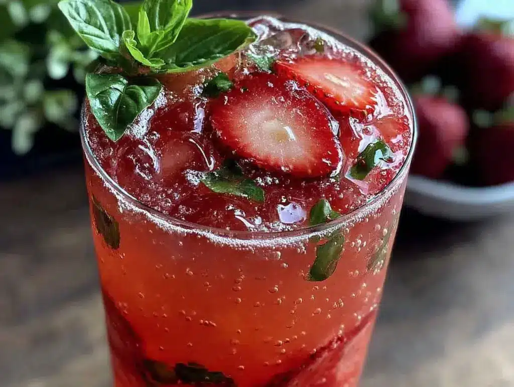 fresh strawberry basil lemonade mocktail - featured image