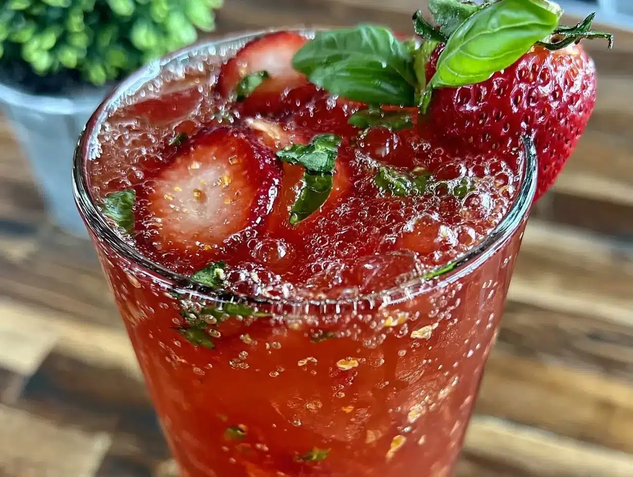 fresh strawberry basil lemonade mocktail preparation steps