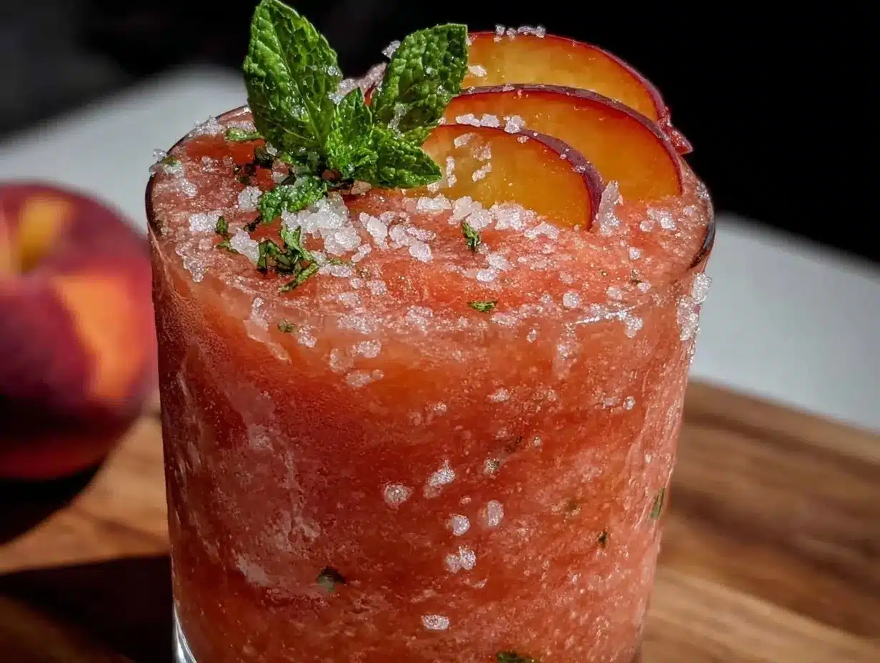 frozen peach rosé slushie preparation steps