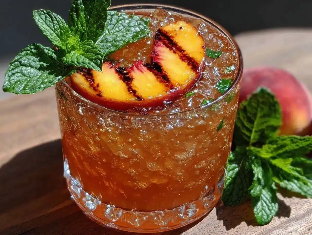 grilled peach bourbon smash cocktail preparation steps