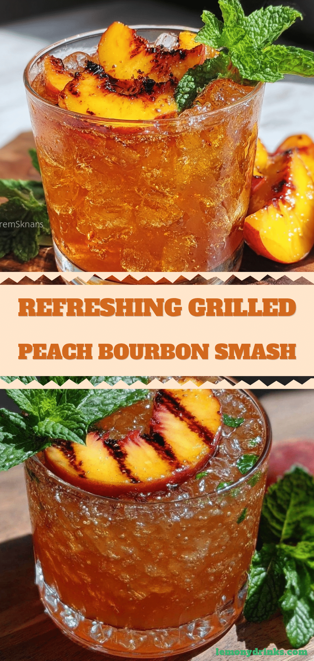 grilled peach bourbon smash cocktail recipe