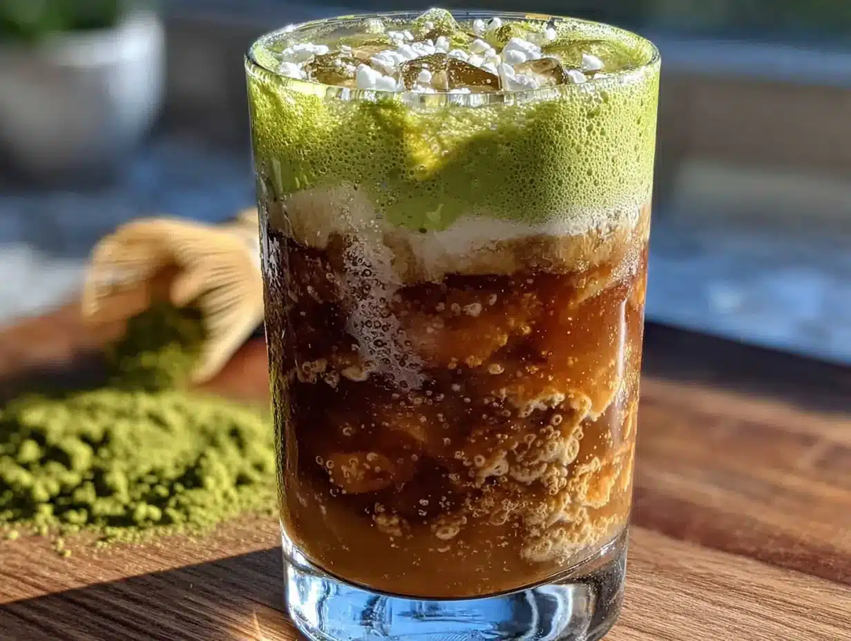 iced brown sugar matcha latte with oat milk - featured image