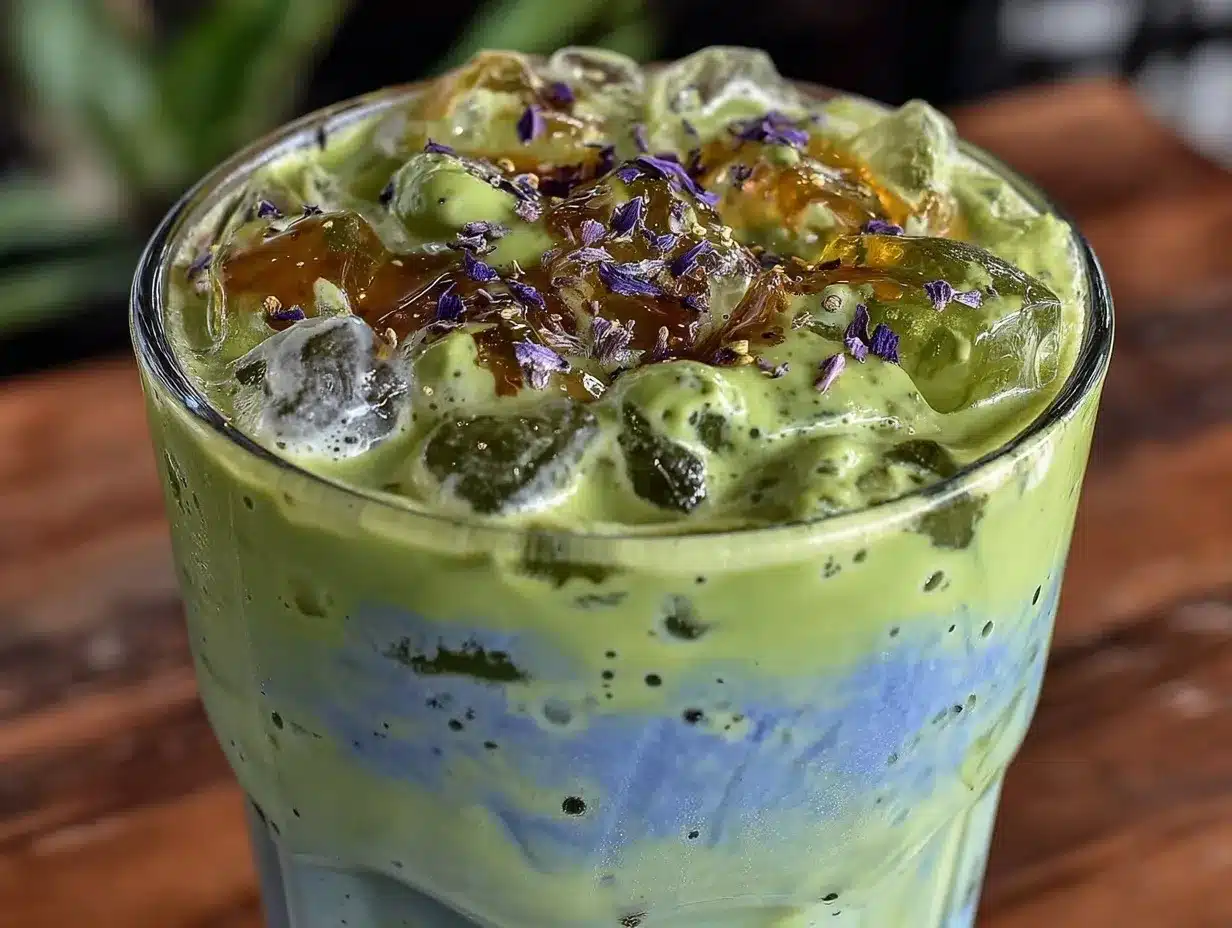 iced matcha latte with honey preparation steps