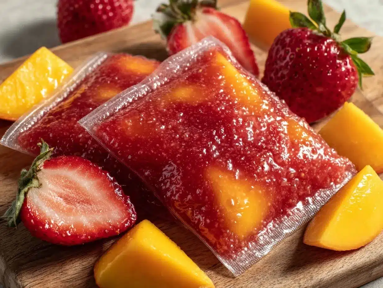 no-sugar-added strawberry mango smoothie pouches preparation steps