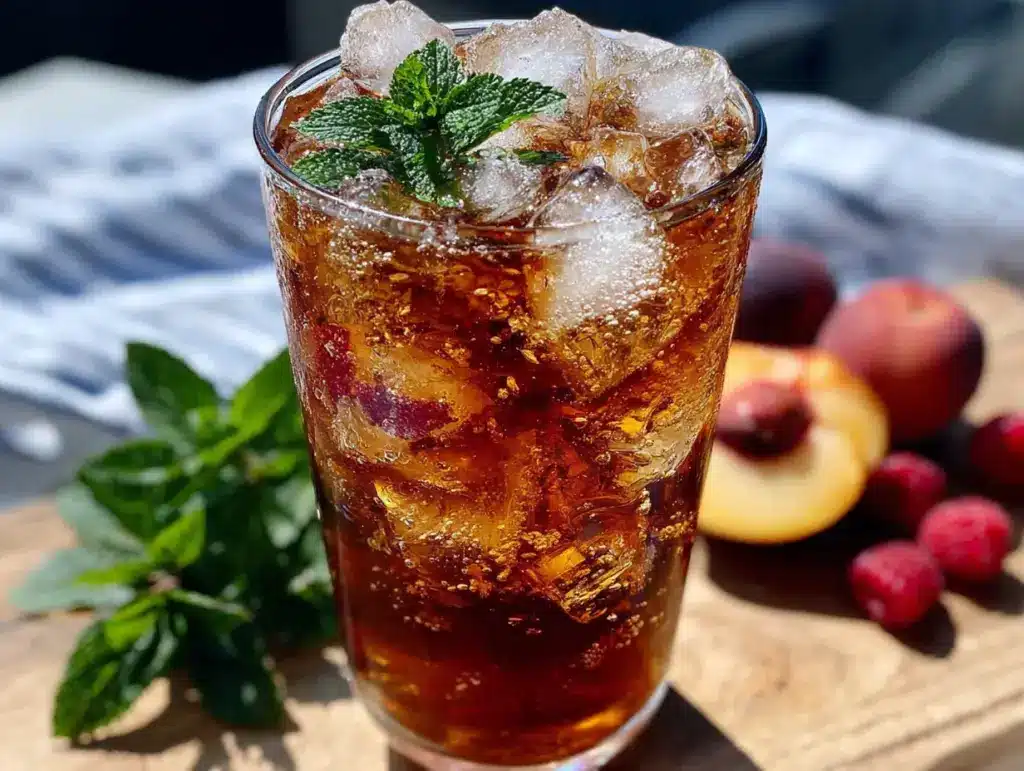 peach raspberry iced green tea - featured image