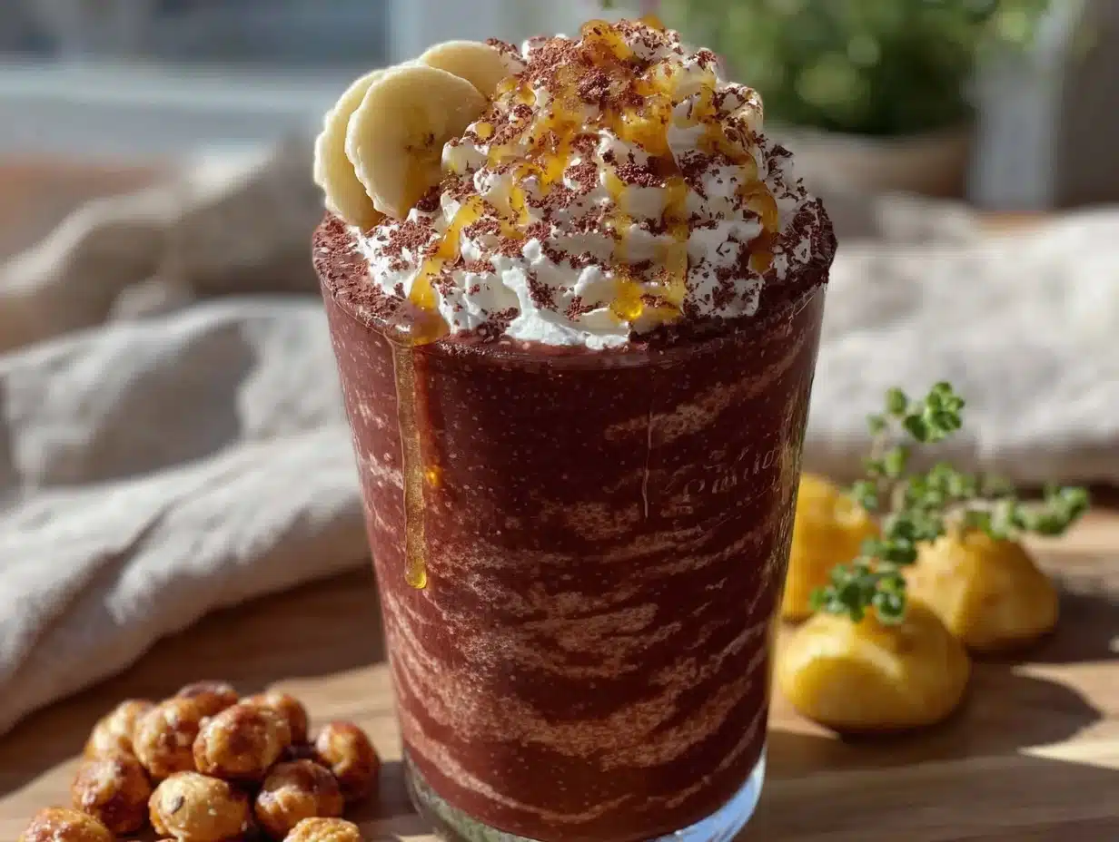 peanut butter banana chocolate protein shake - featured image