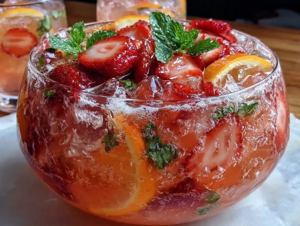 pink strawberry lemonade party punch preparation steps