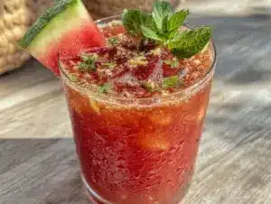 watermelon ginger shrub mocktail - featured image