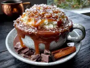 creamy slow cooker salted caramel hot chocolate - featured image