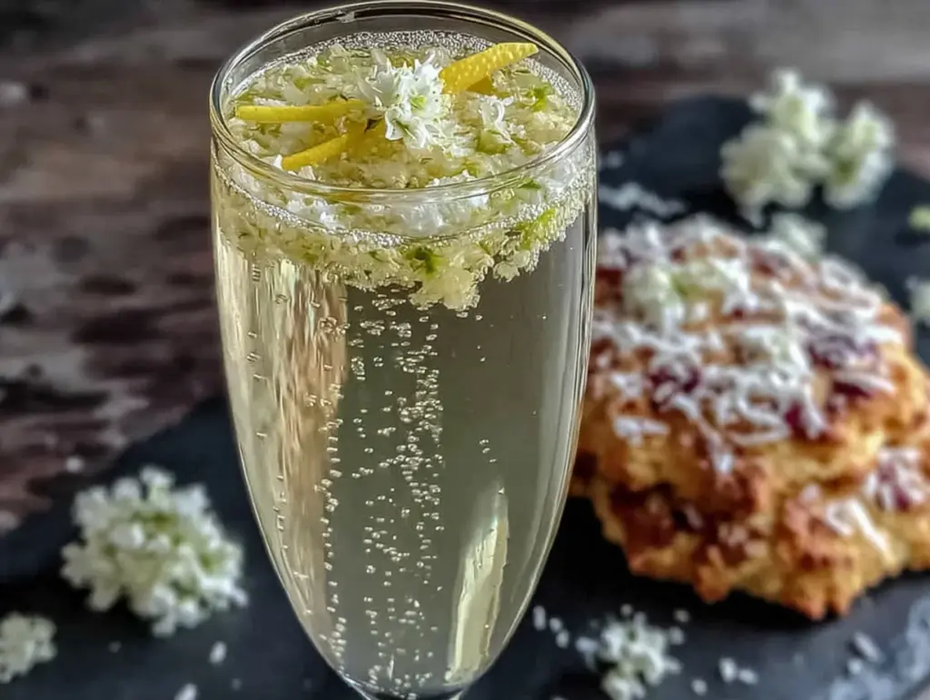 non-alcoholic elderflower champagne mocktail - featured image