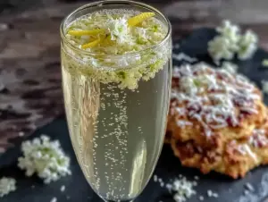 non-alcoholic elderflower champagne mocktail - featured image